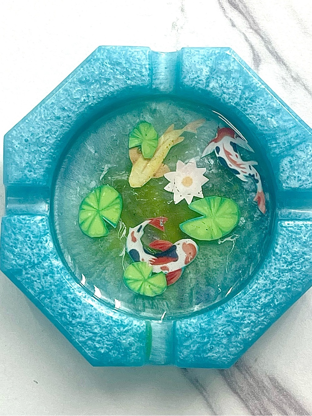 Koi Fish Pond Resin Ashtray | Nature Inspired Decorative Gift